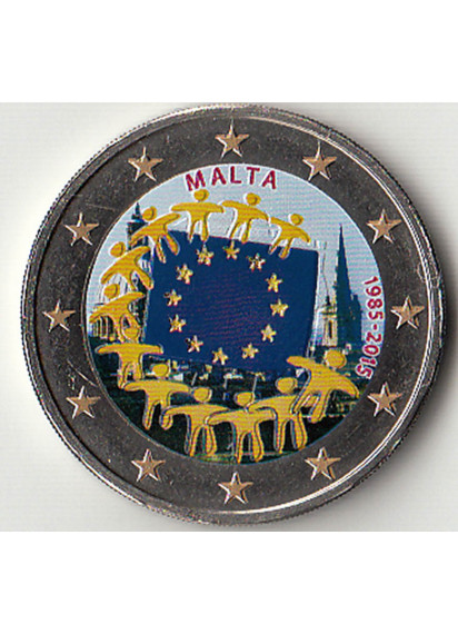 2015 - 2 Euro MALTA 30º Anniversario della Bandiera Europea Smaltato Fdc